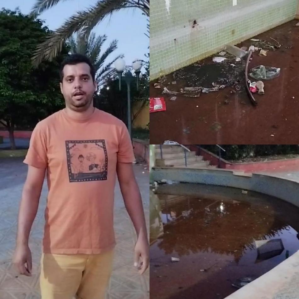 Vereador denuncia “criadouro” de dengue em fonte desativada e com água parada na Praça Vanderlino Vieira